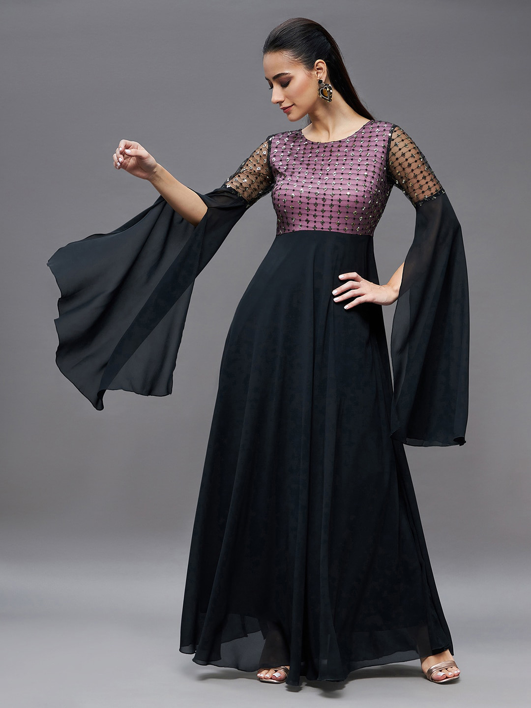 Miss Chase Long Sleeves Embellished Maxi Dress