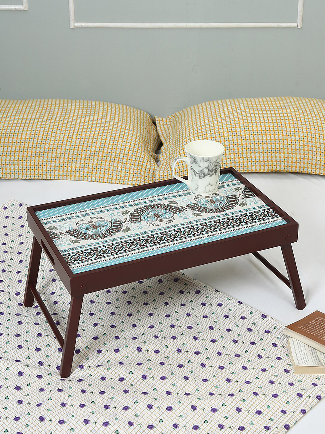 Reinvention Factory Teal-blue Printed Ethnic Ornament Rectangular Tray