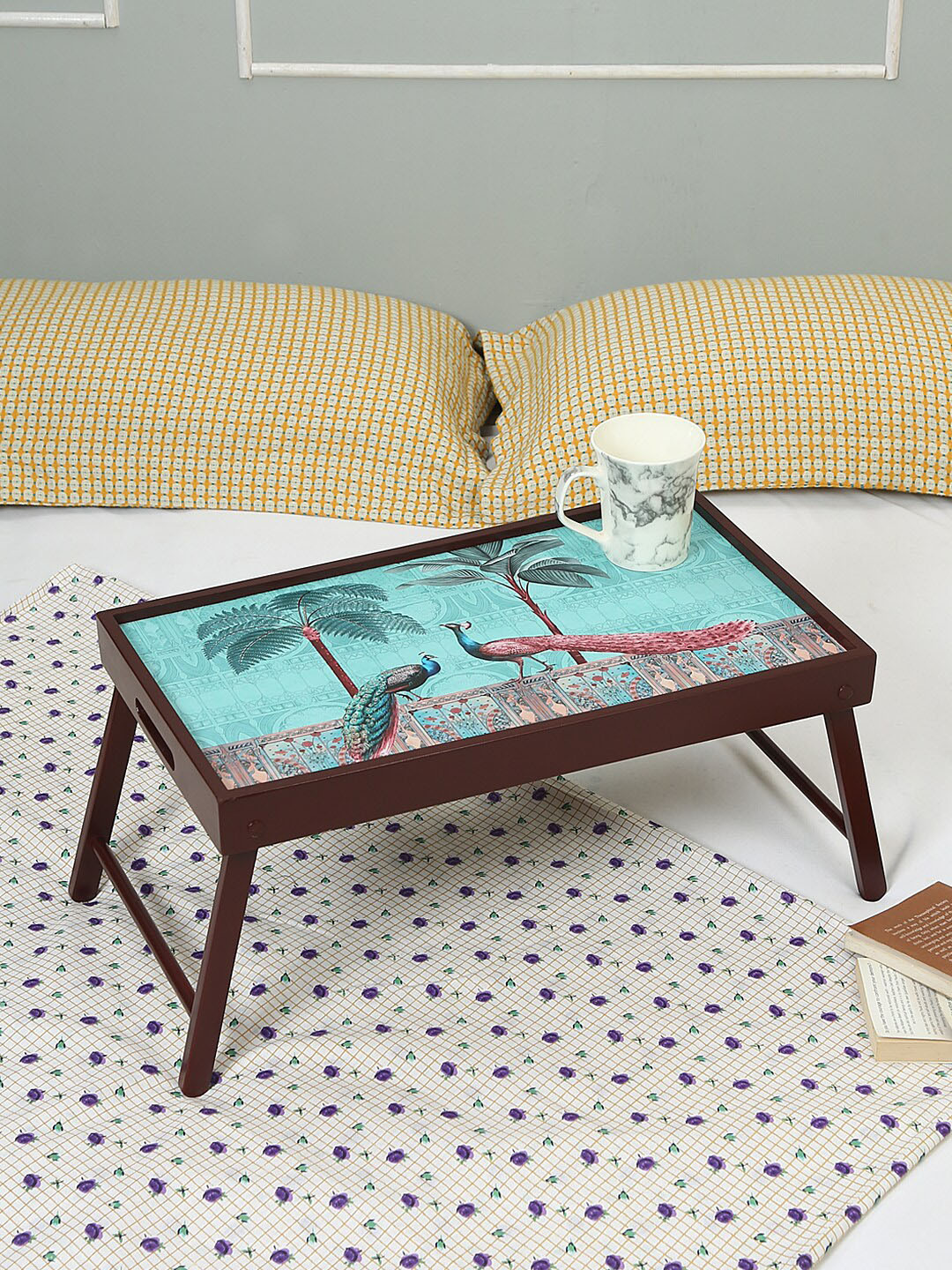 Reinvention Factory Peacock Printed Rectangular Mdf Wood Tray