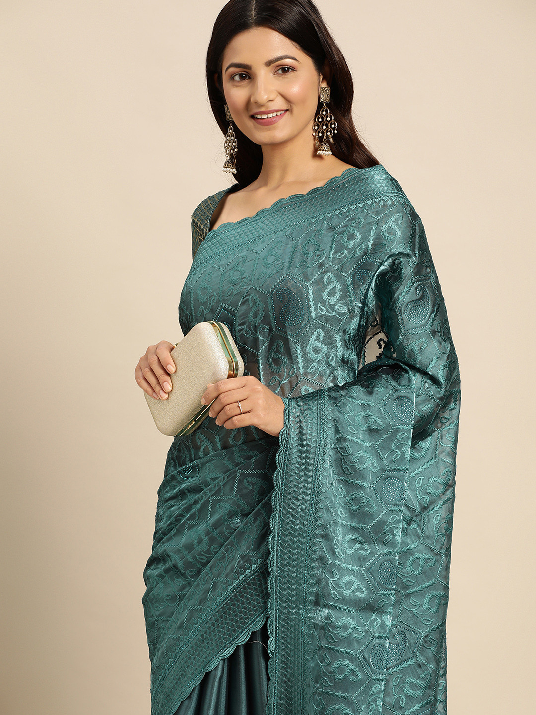 Mitera Floral Embroidered Tissue Silk Nylon Saree