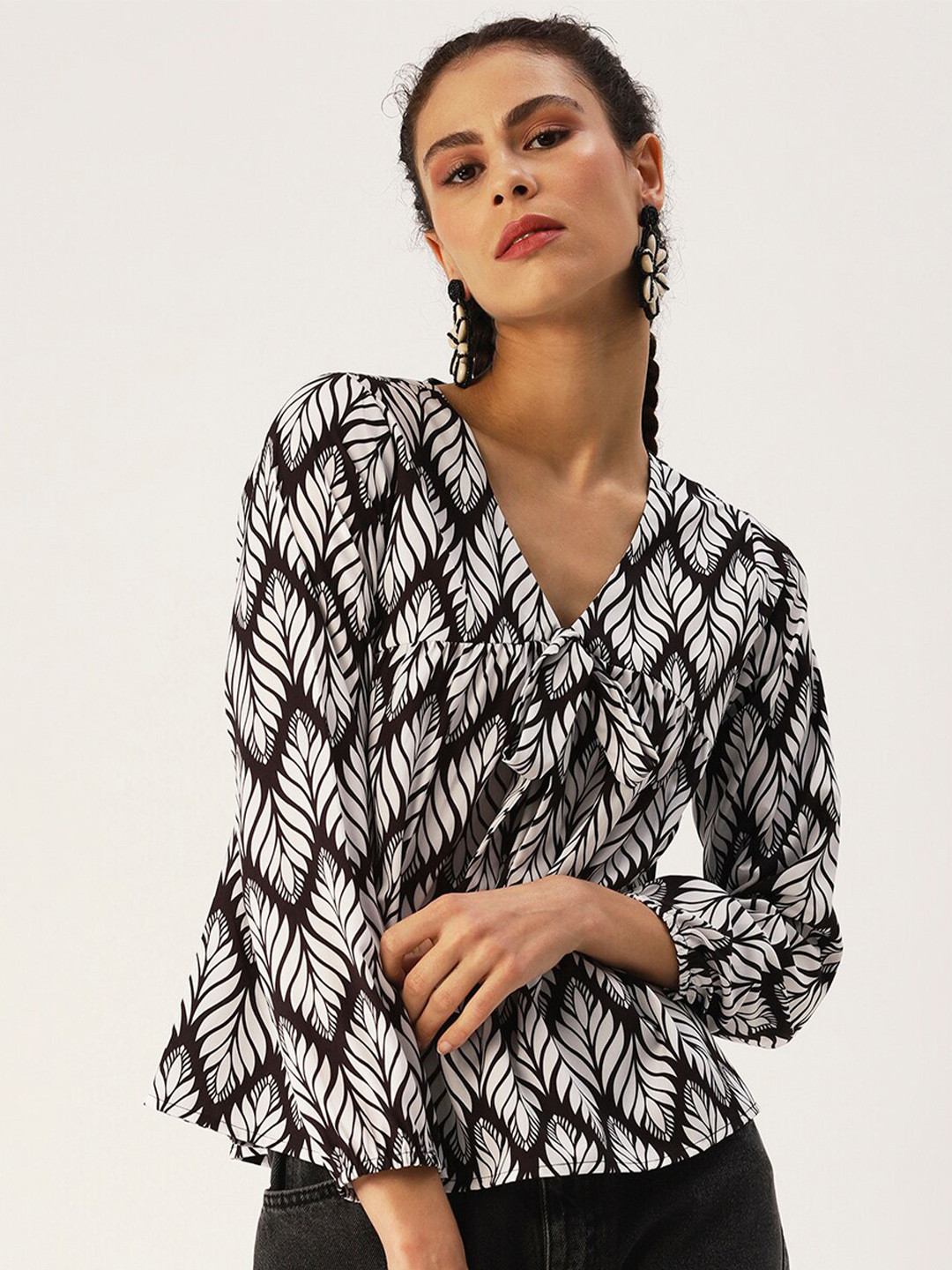 DressBerry Floral Printed Puff Sleeve Crepe Top