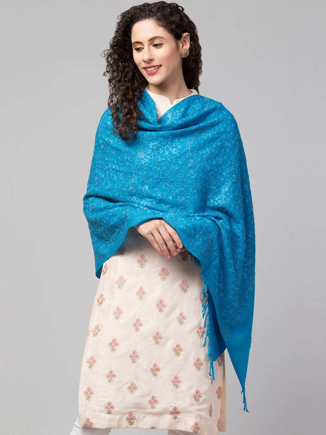 Tweedle Women Jaal Embroidered Pure Wool Kashmiri Shawl