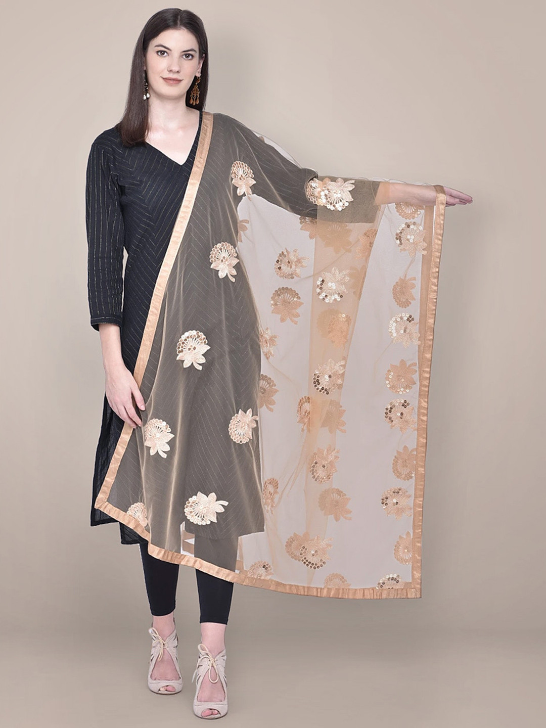 Dupatta Bazaar Embroidered Net Dupatta with Sequinned