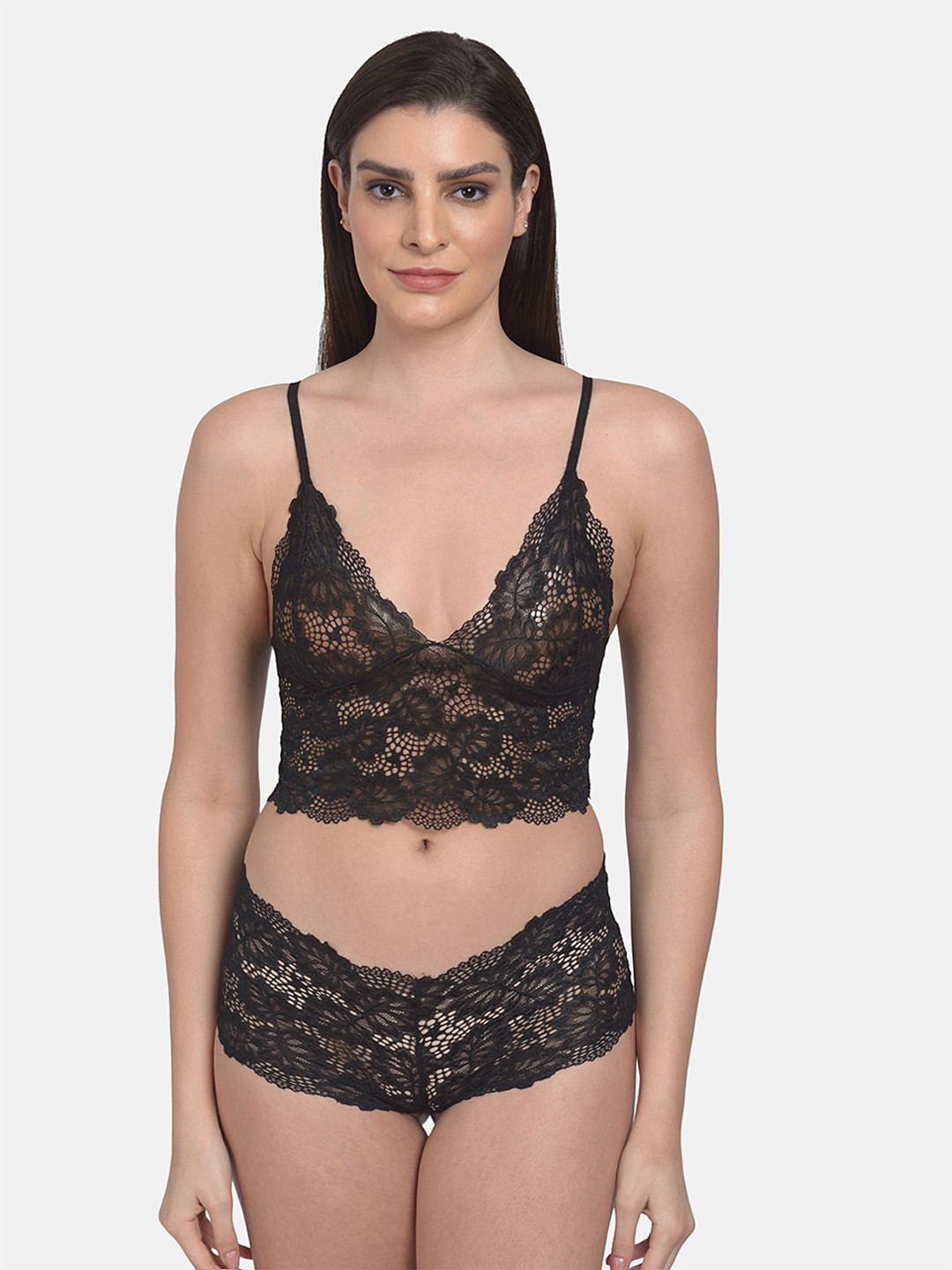 mod & shy Women Self-Design Lace Lingerie Set MS365New-32A