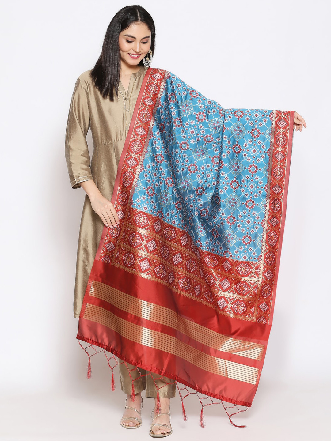 Dupatta Bazaar Turquoise Ethnic Motifs Printed Dupatta