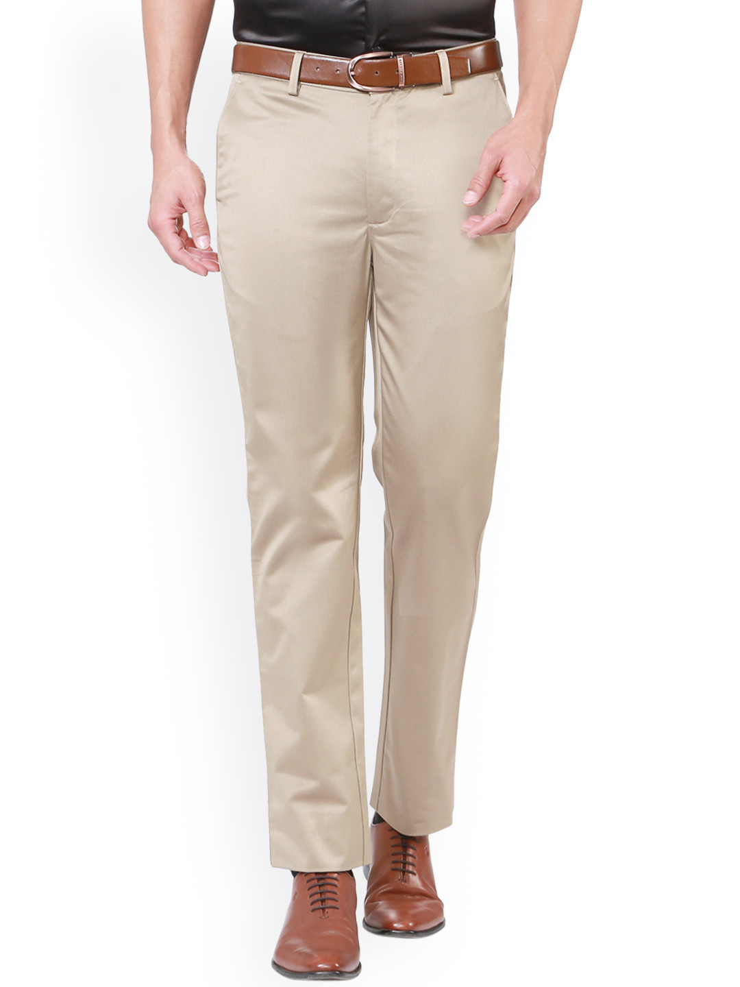 Buy Peter England Men Beige Slim Fit 