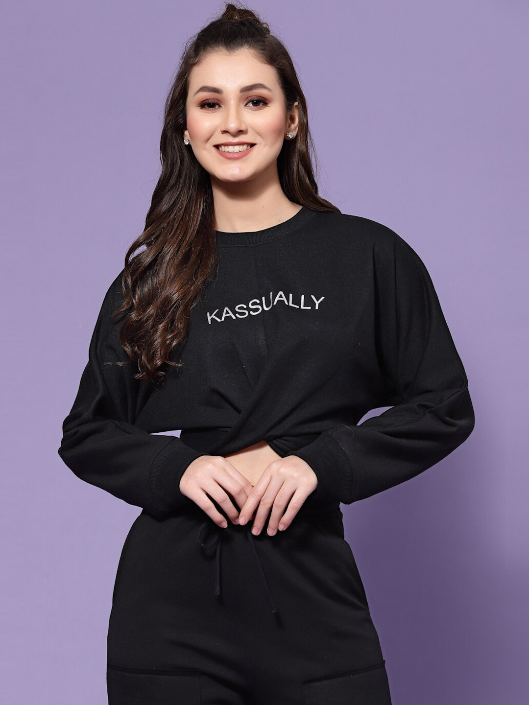 KASSUALLY Front Knot Printed Sweatshirt