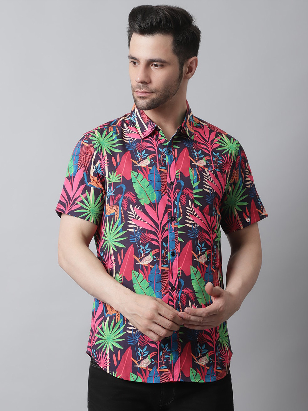 Style Quotient Tropical Print Relaxed Smart Casual Shirt
