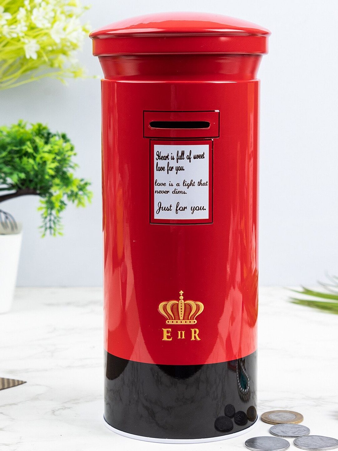 MARKET99 Red & Black Printed Tin Piggy Bank Showpiece