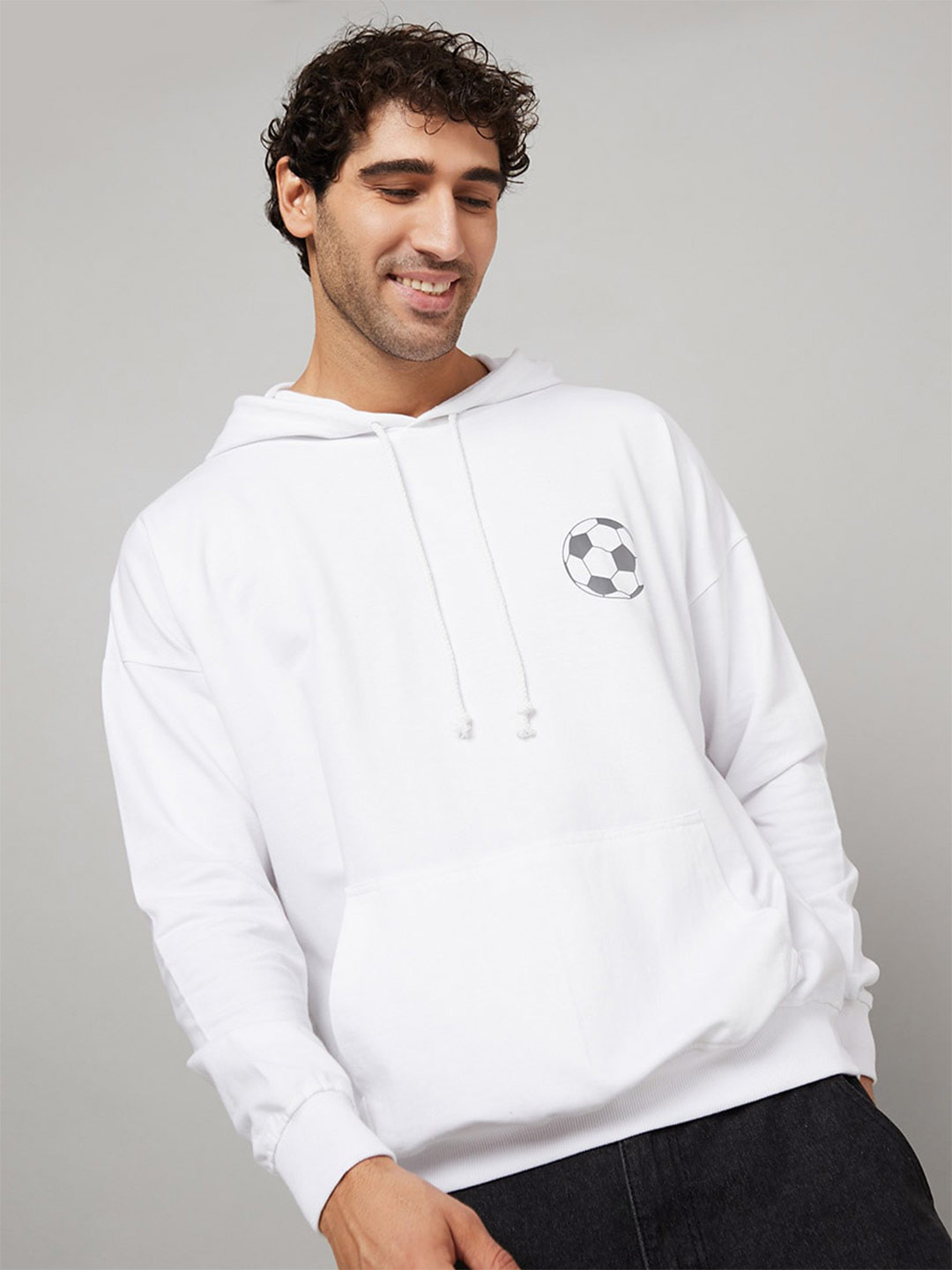 Styli Pure Cotton Football Printed Oversized Hooded Sweatshirt