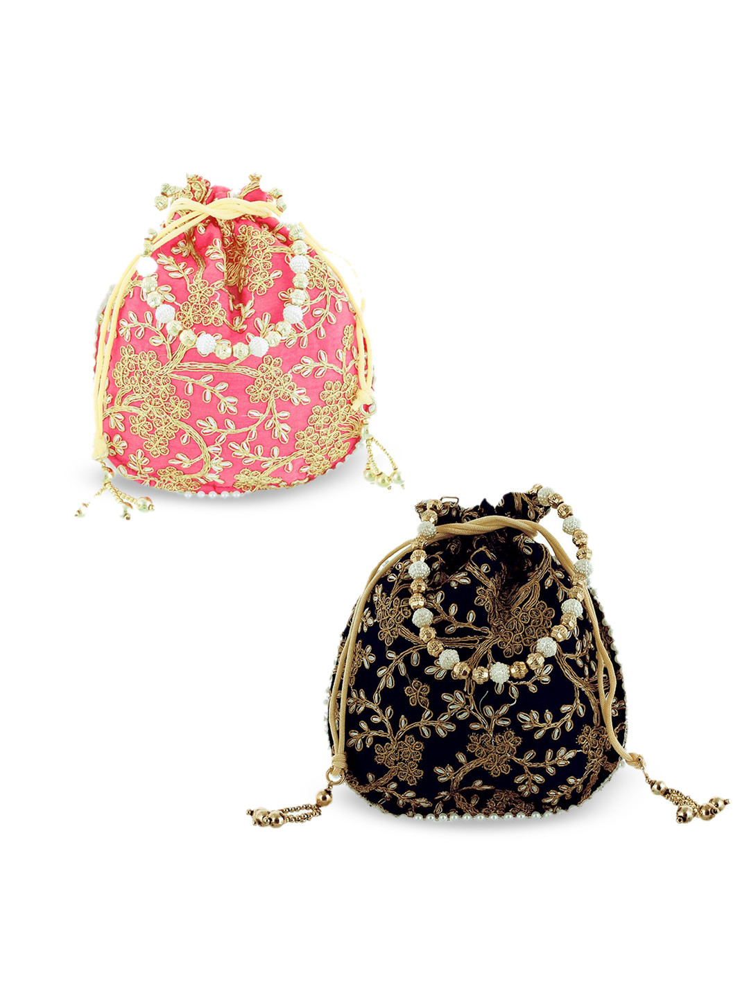 Kuber Industries Set of 2 Black Floral Embellished Bucket Sling Bag