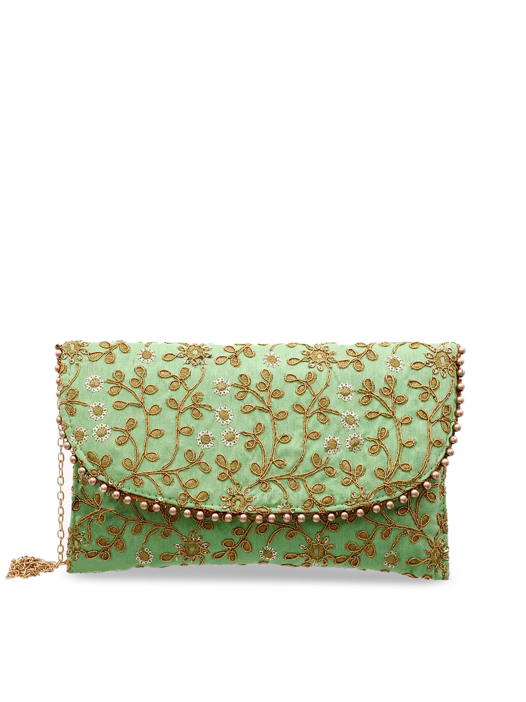 Kuber Industries Embroidery Golden Pearl Border Clutch Hand Purse & Magnetic Lock Envelope