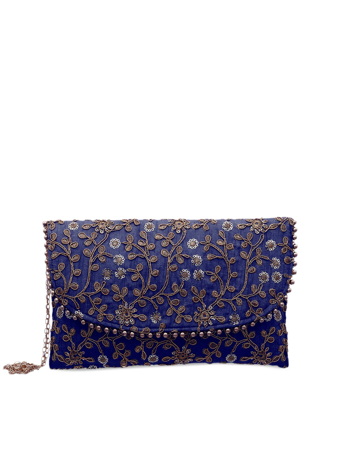 Kuber Industries Embroidery Golden Pearl Border Clutch Hand Purse & Magnetic Lock Envelope