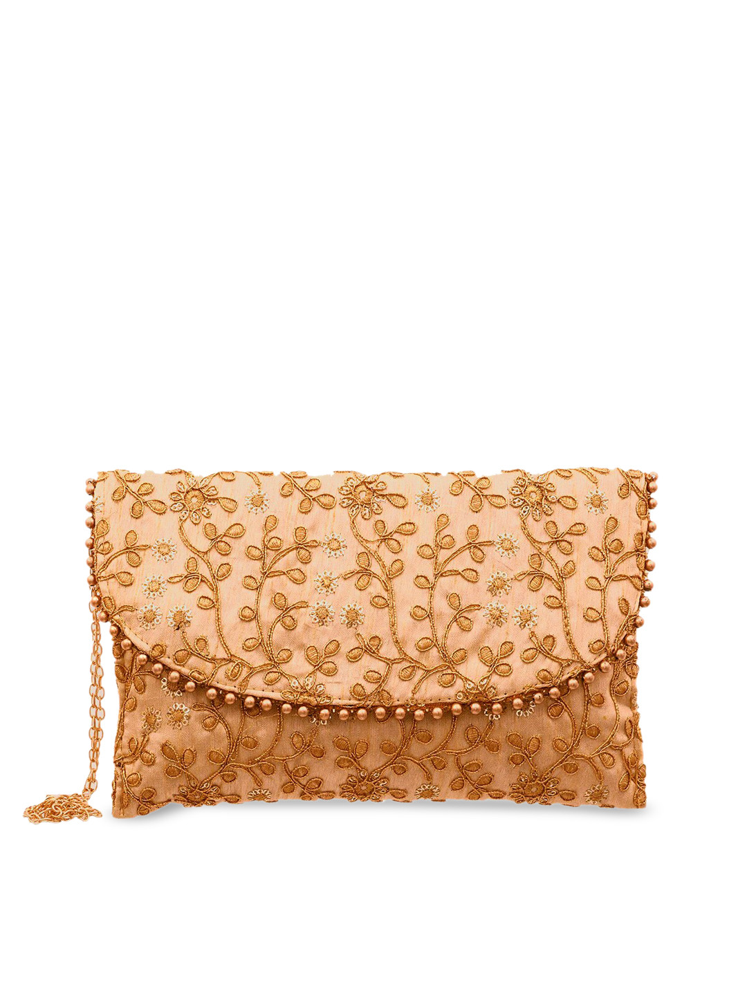 Kuber Industries Embroidery Golden Pearl Border Clutch Hand Purse Magnetic Lock Sling Bag