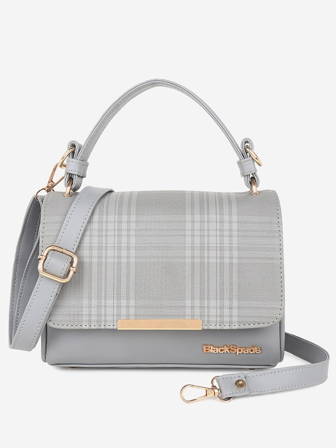 Black Spade Grey PU Structured Satchel Bag
