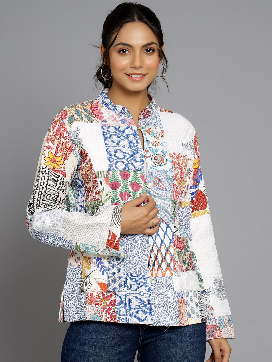 HANDICRAFT PALACE Women Floral Reversible Cotton Tailored Jacket with Patchwork