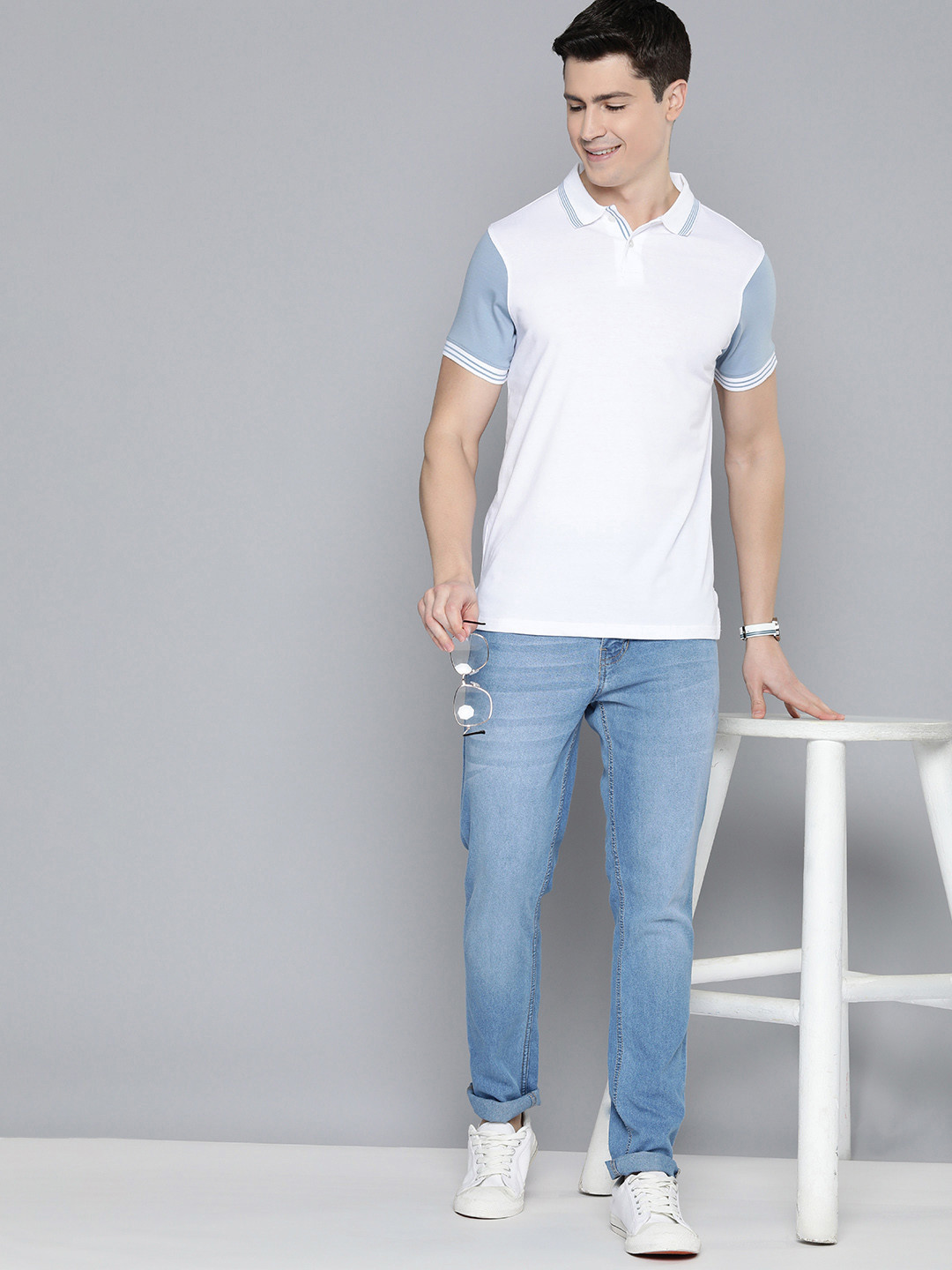 Mast & Harbour Polo Collar T-shirt With Contrast Sleeves