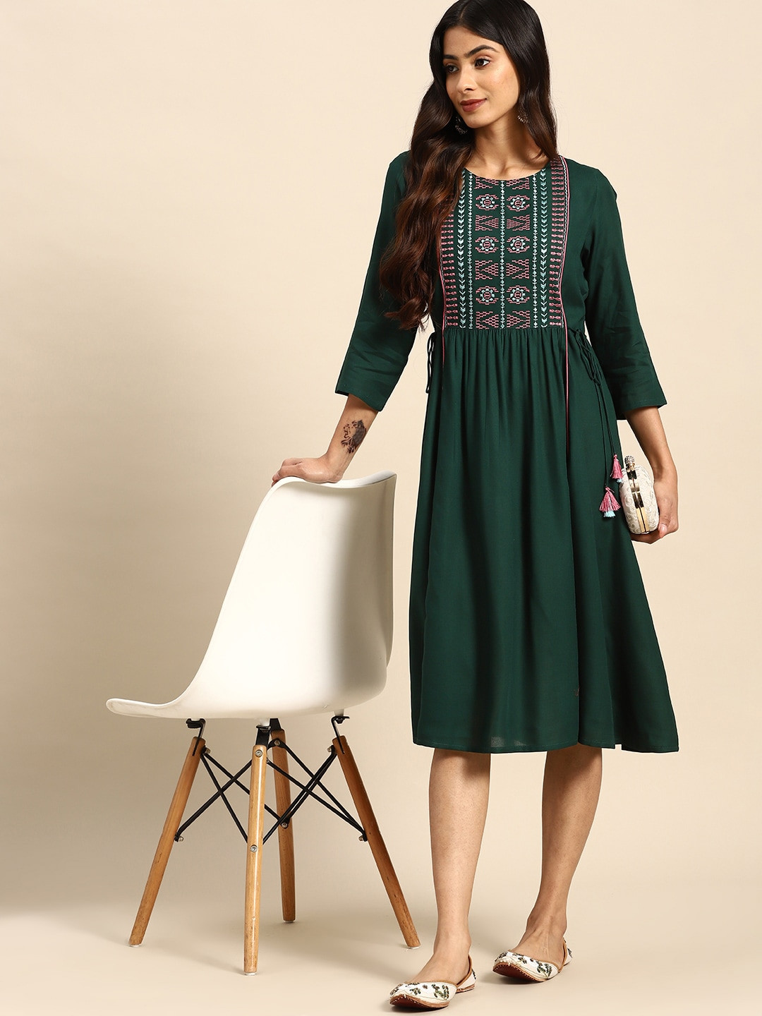 all about you Embroidered A-Line Midi Ethnic Dress