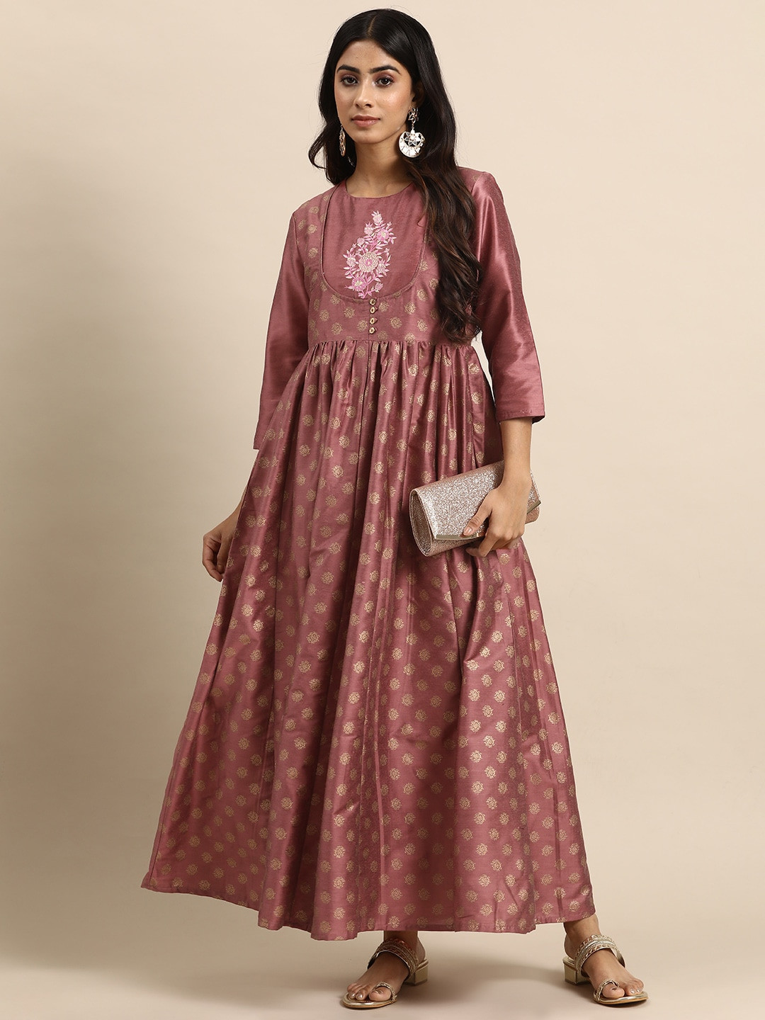 all about you Women Foil Printed Maxi Fit & Flare Dress