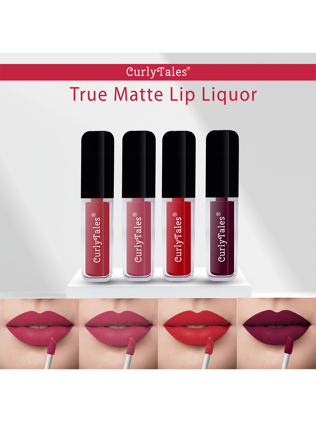 CurlyTales Set Of 4 Lightweight & Waterproof True Matte Liquid Lipstick - 06, 10, 11, 15