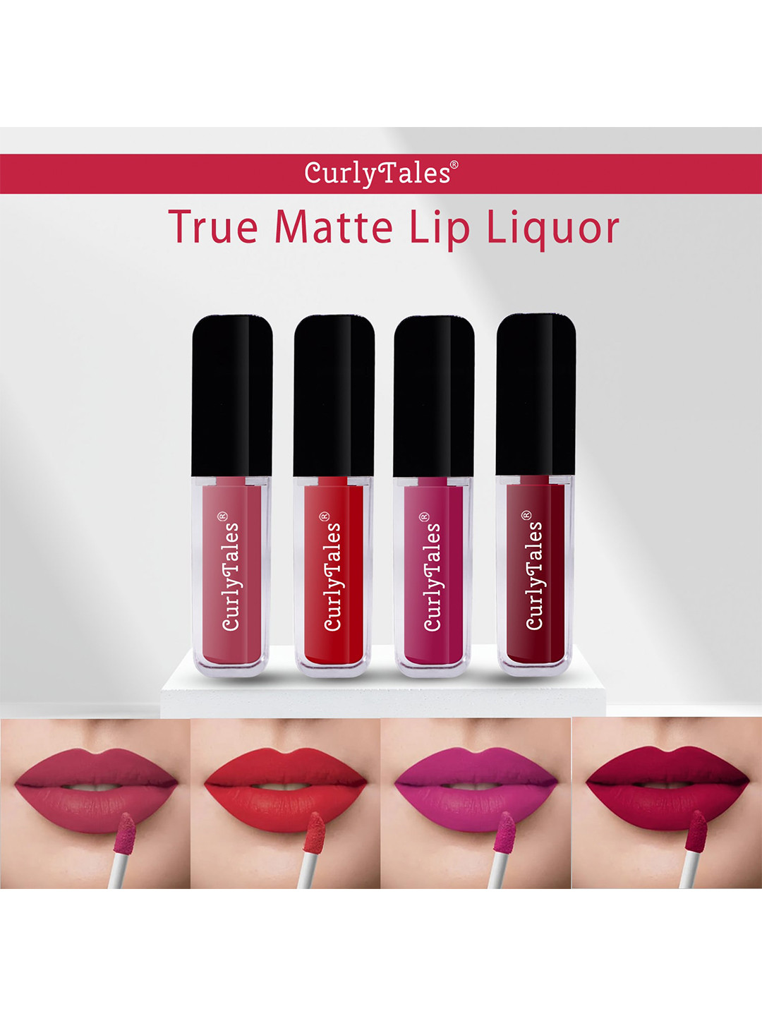 CurlyTales Set Of 4 Lightweight & Waterproof True Matte Liquid Lipstick - 10, 11, 12, 14