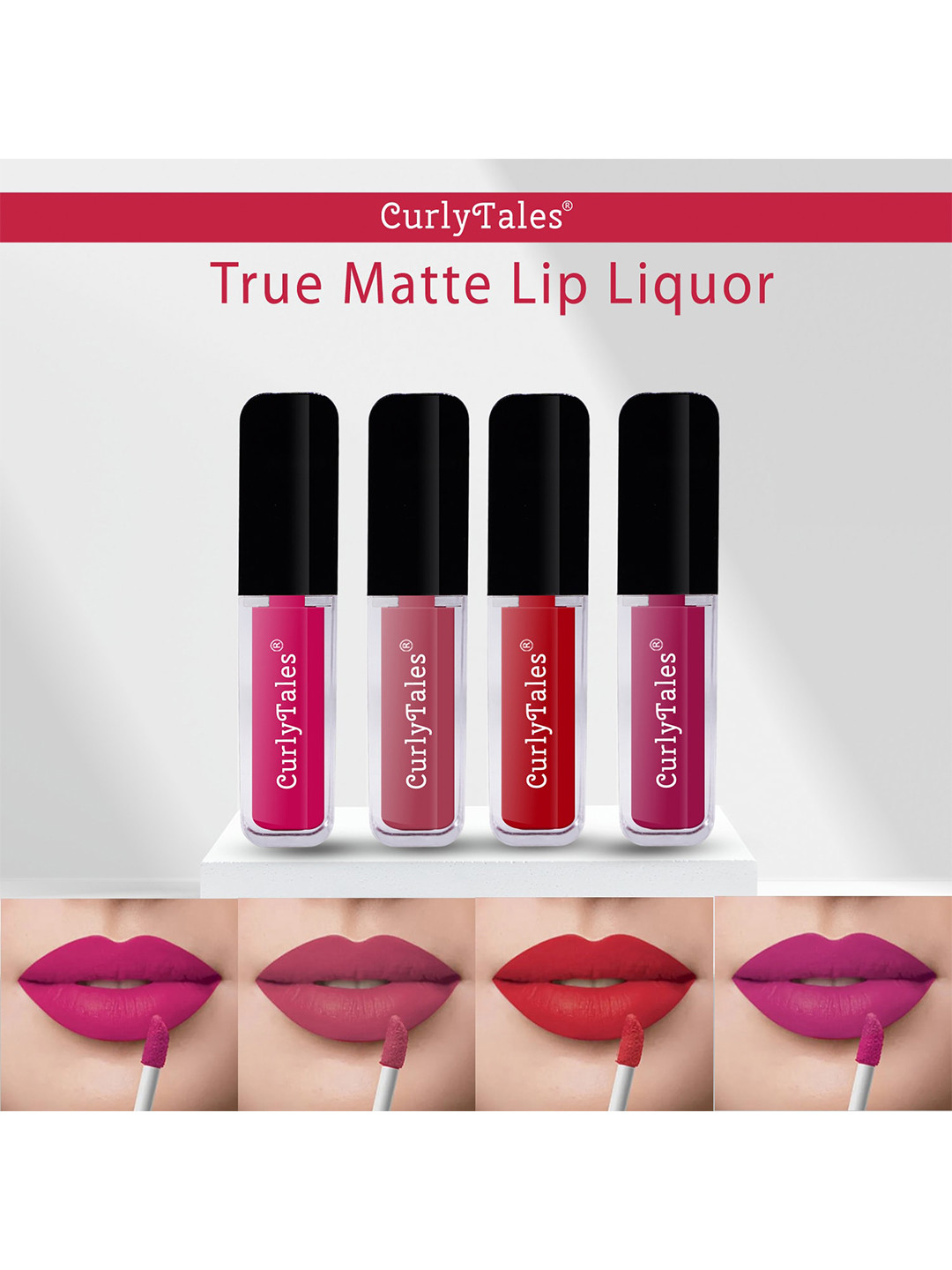 CurlyTales Set Of 4 Lightweight & Waterproof True Matte Liquid Lipstick - 05, 10, 11, 12