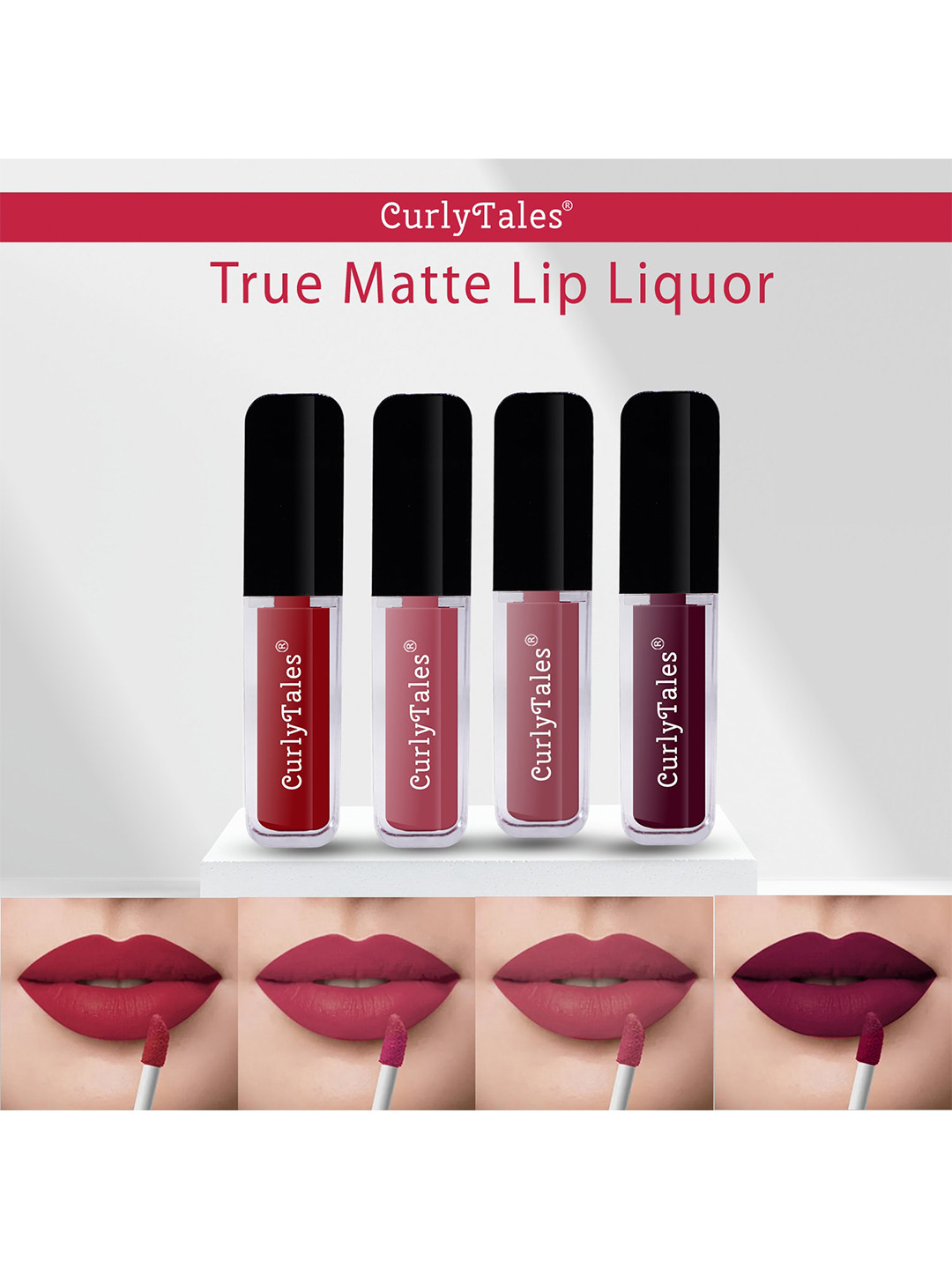 CurlyTales Set Of 4 Lightweight & Waterproof True Matte Liquid Lipstick - 03+08+09+15