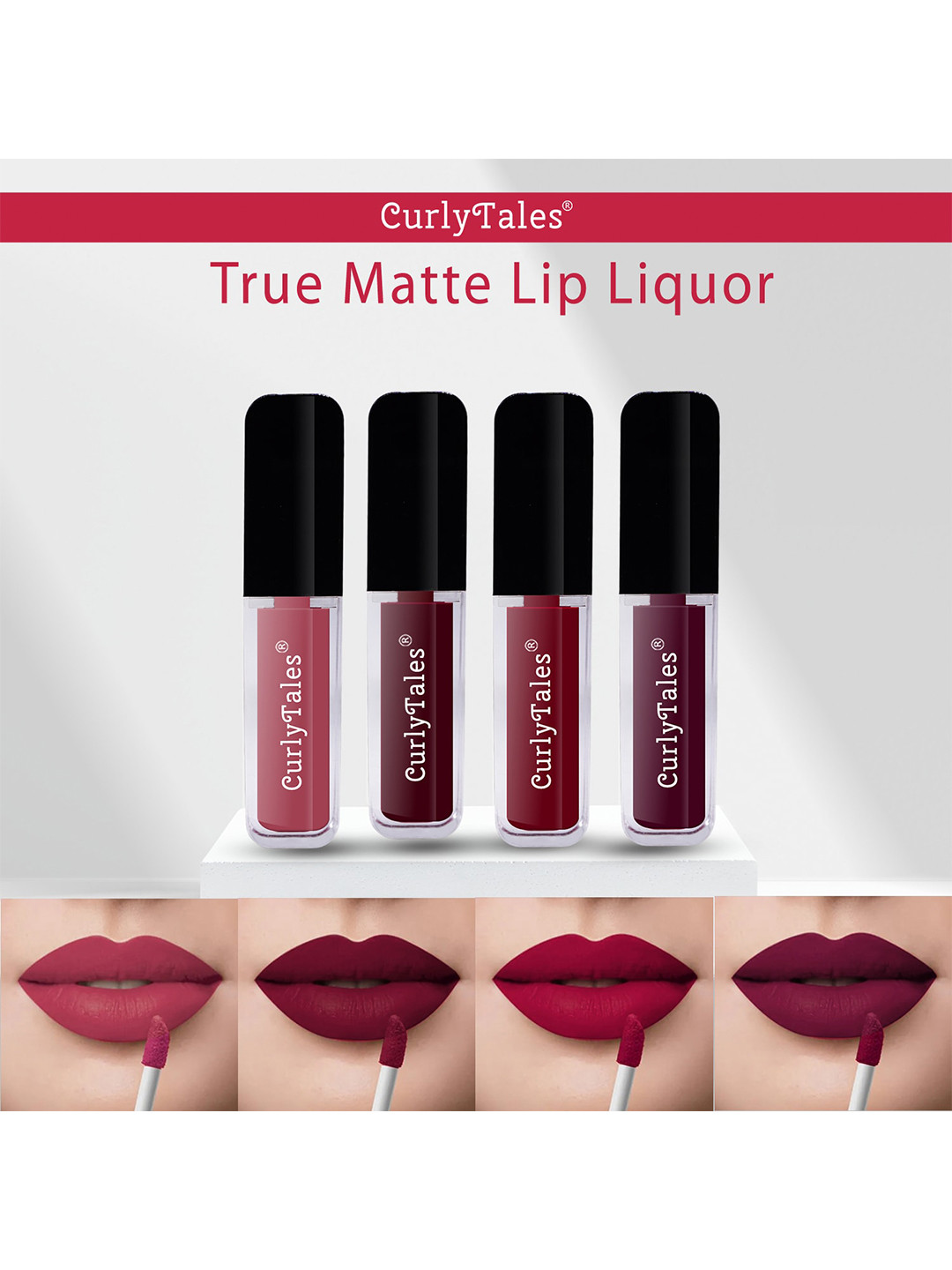 CurlyTales Set Of 4 Lightweight & Waterproof True Matte Liquid Lipstick - 08+13+14+15