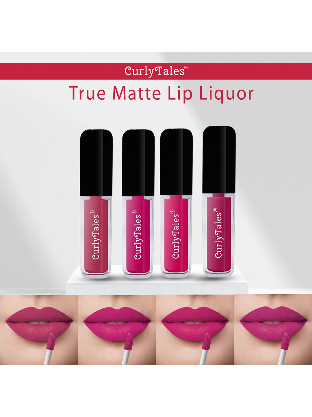 CurlyTales Set Of 4 Lightweight & Waterproof True Matte Liquid Lipstick - 02+04+05+12