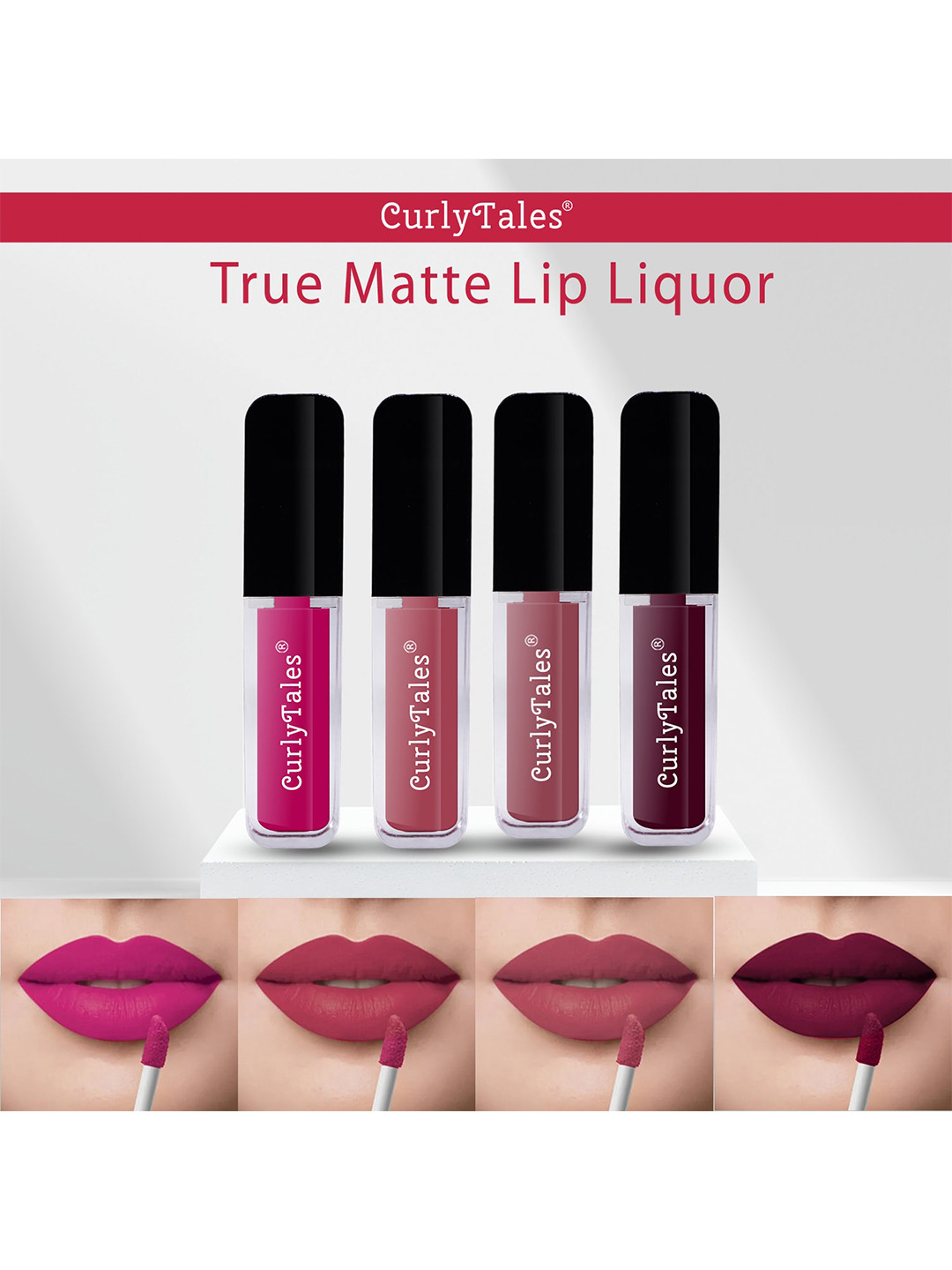 CurlyTales Set Of 4 Lightweight & Waterproof True Matte Liquid Lipstick - 04+08+09+15