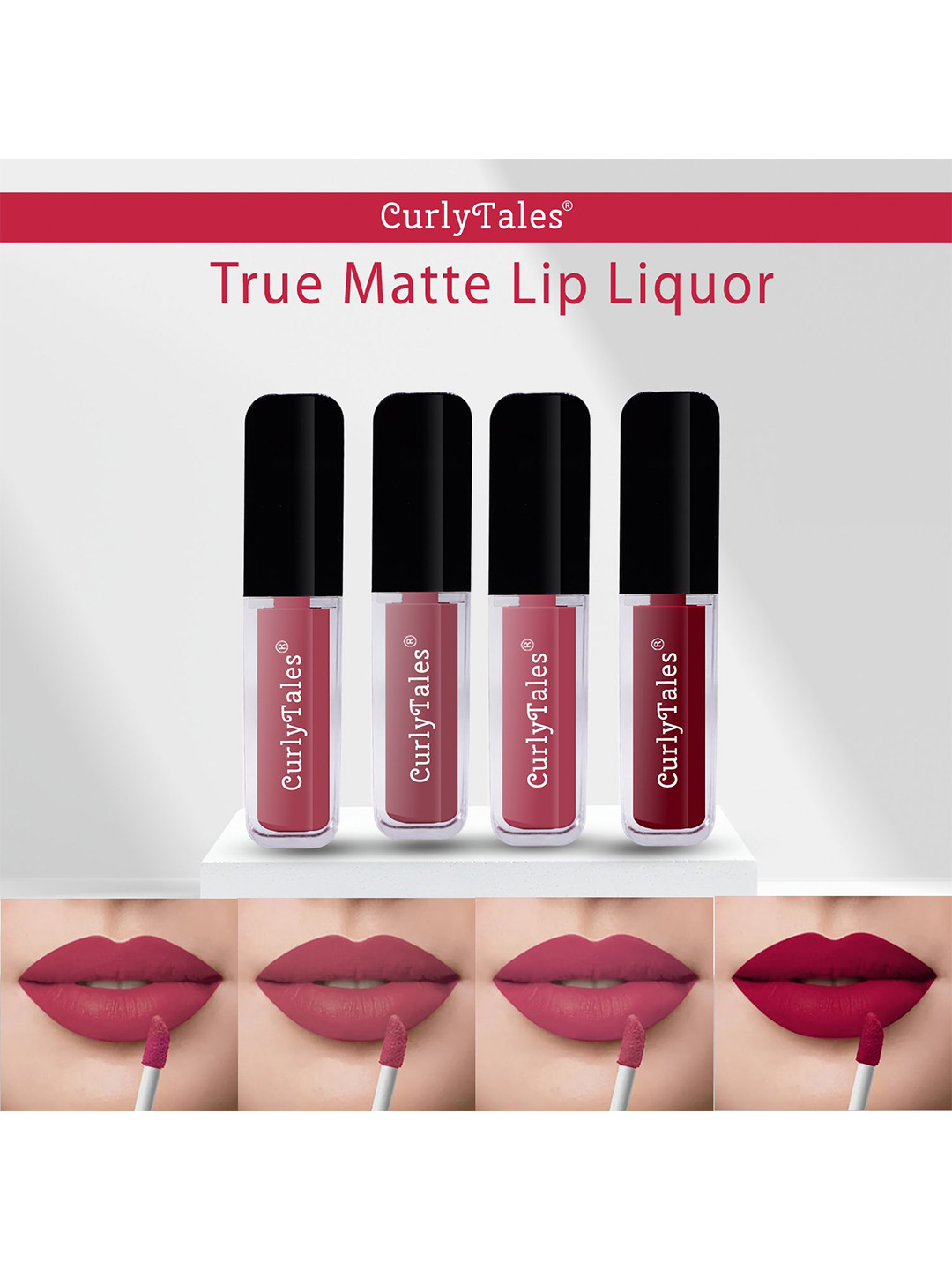 CurlyTales Set Of 4 Long Lasting Vegan Paraben Free Liquid Matte Lipsticks 12ml each
