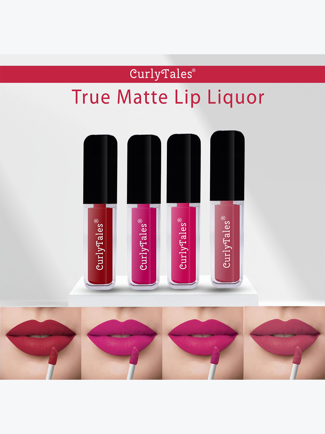 CurlyTales Set Of 4 Matte Long Lasting Vegan Paraben Free Liquid Lipsticks 12ml each