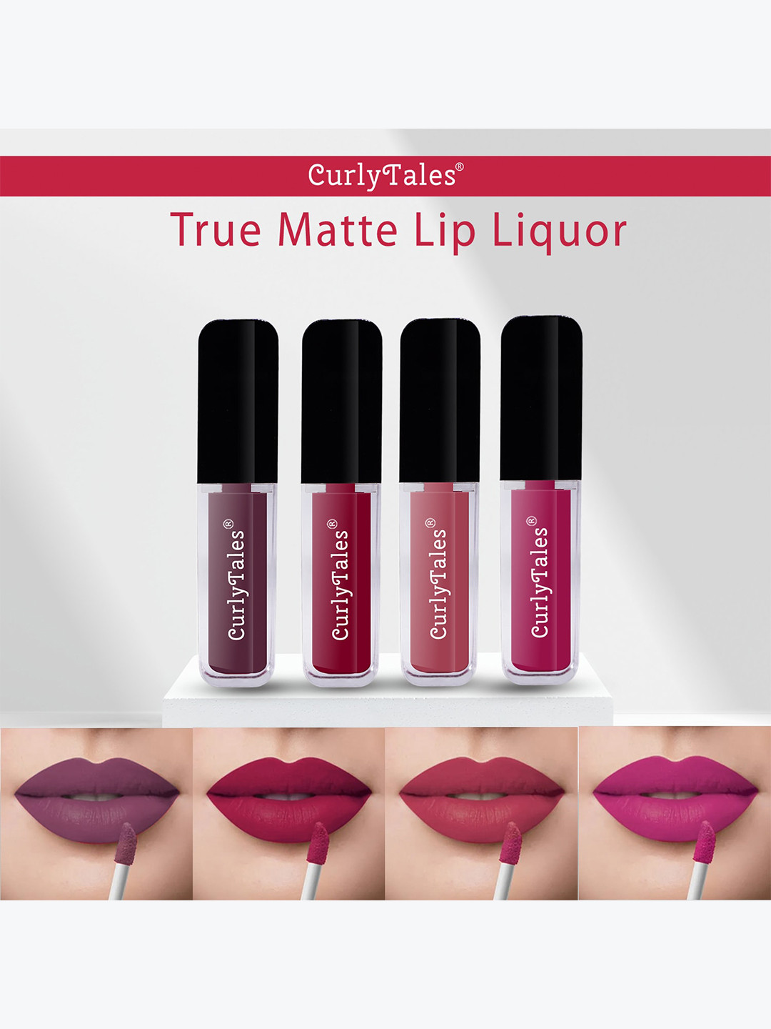 CurlyTales Set Of 4 Long Lasting Vegan Paraben Free Liquid Lipsticks 12ml each