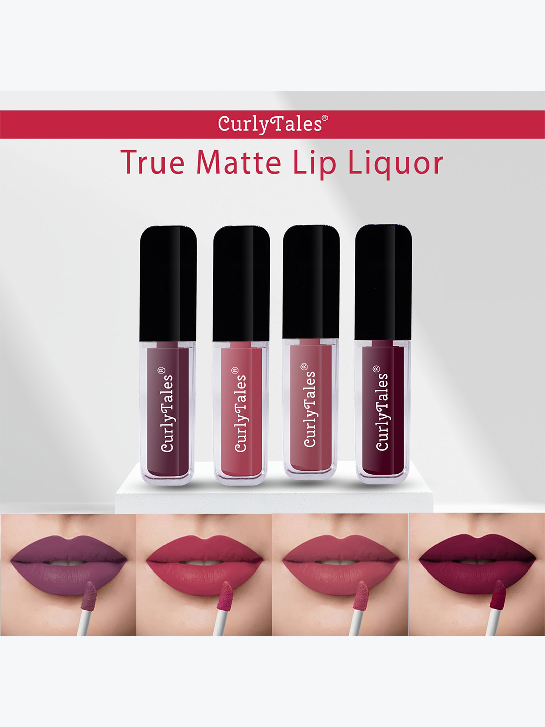CurlyTales Set Of 4 Light-On True Silky Matte Long-Lasting Liquid Lipsticks 12ml each