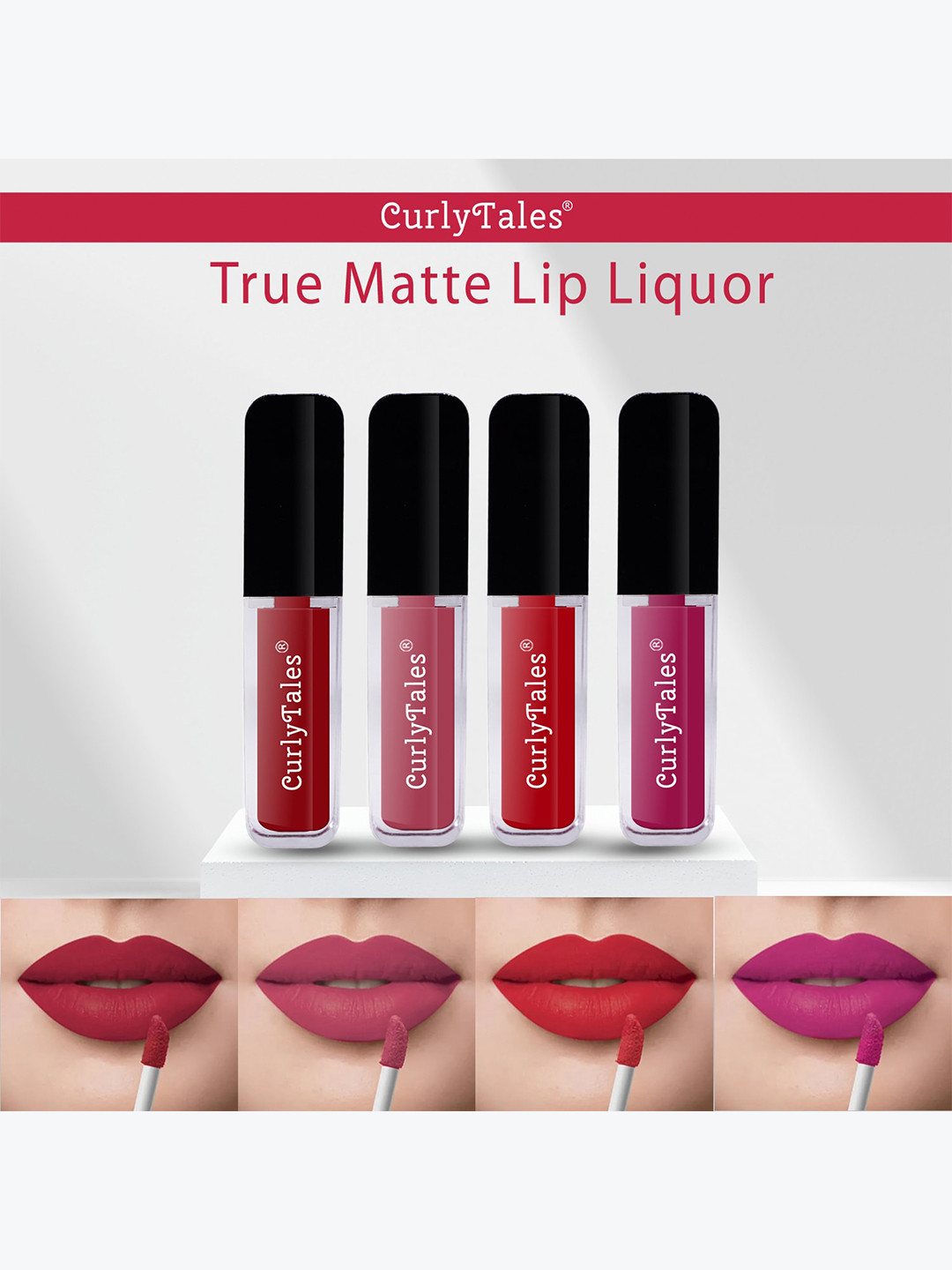 CurlyTales Set Of 4 Matte Light on Lips Vegan Paraben Free Liquid Lipsticks 12ml each