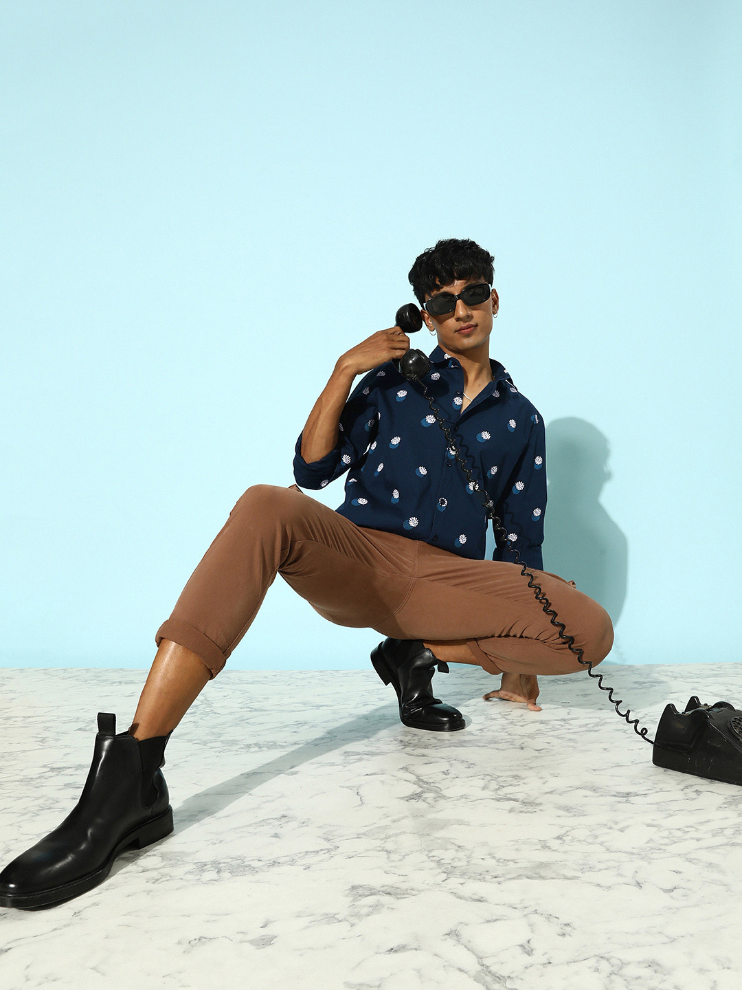 Mast & Harbour Men Navy Blue Cotton Love Is In The Air Flower Power Casual Shirt