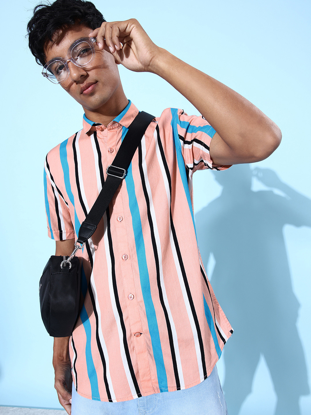 Mast & Harbour Men Pink Peach Pure Cotton Back to School Retro Streaks Casual Shirt