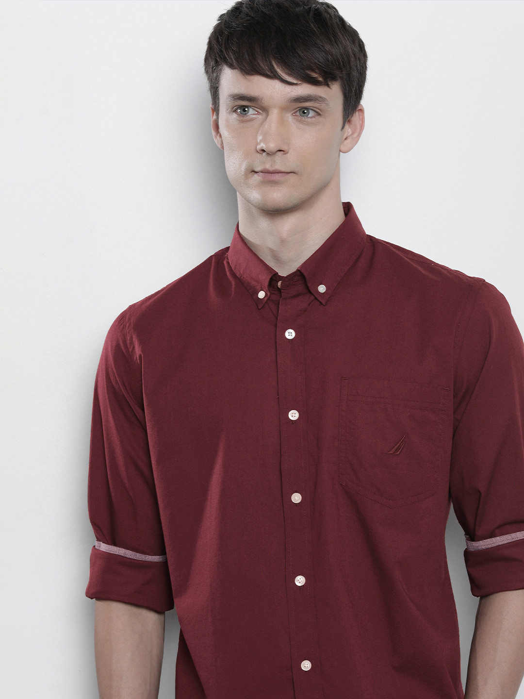 Nautica Solid Slim Fit Casual Shirt With Chest Pocket