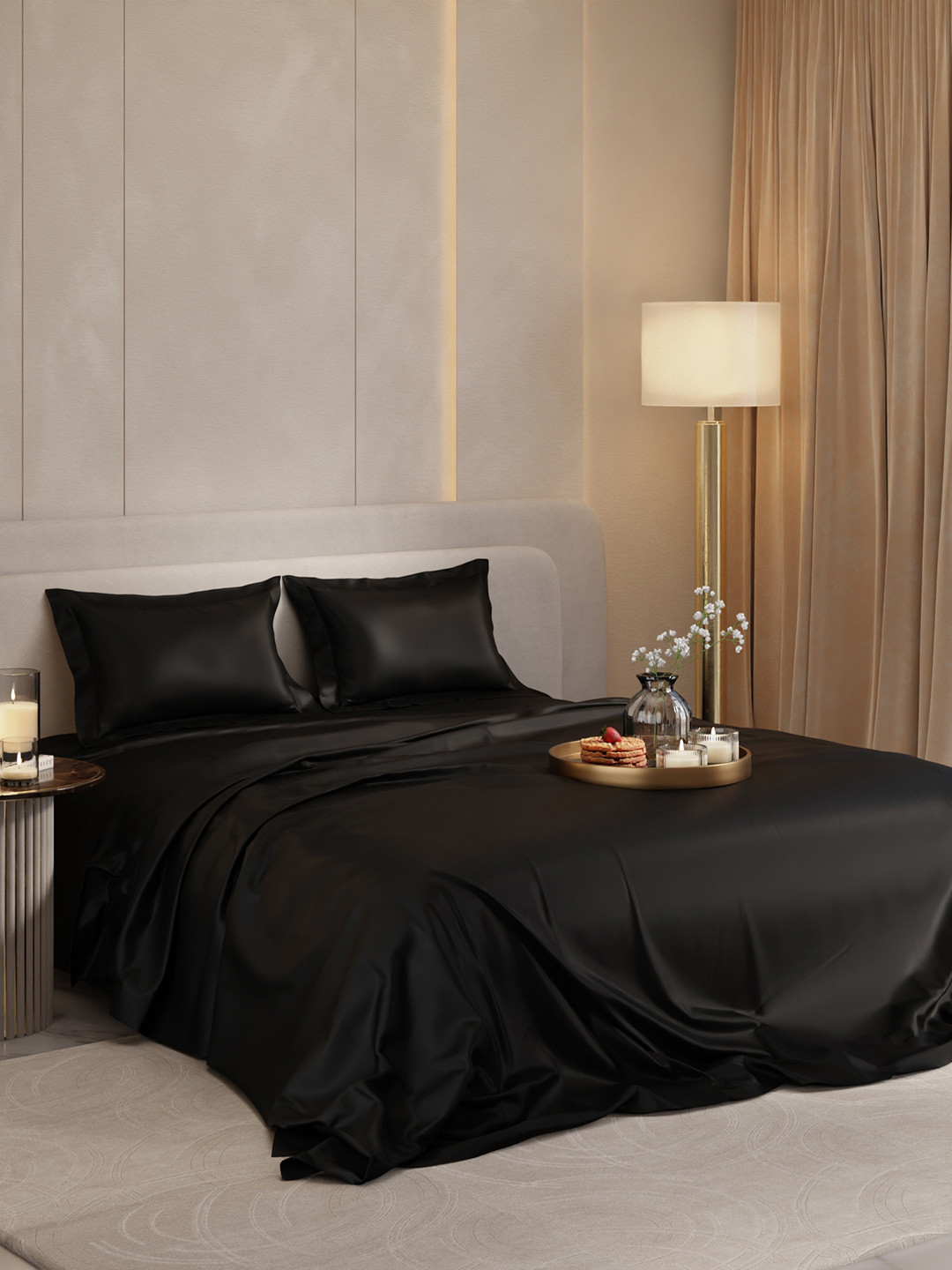 Stoa Paris Date Night Collection Black Polyester 300 TC King Fine Bedsheet-108 x 90 inches