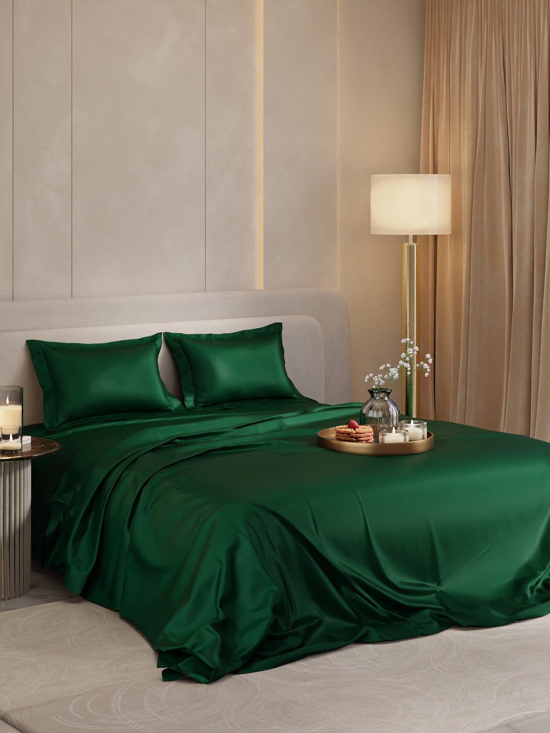Stoa Paris Date Night Collection Green Polyester 300 TC King Fine Bedsheet-108 x 90 inches