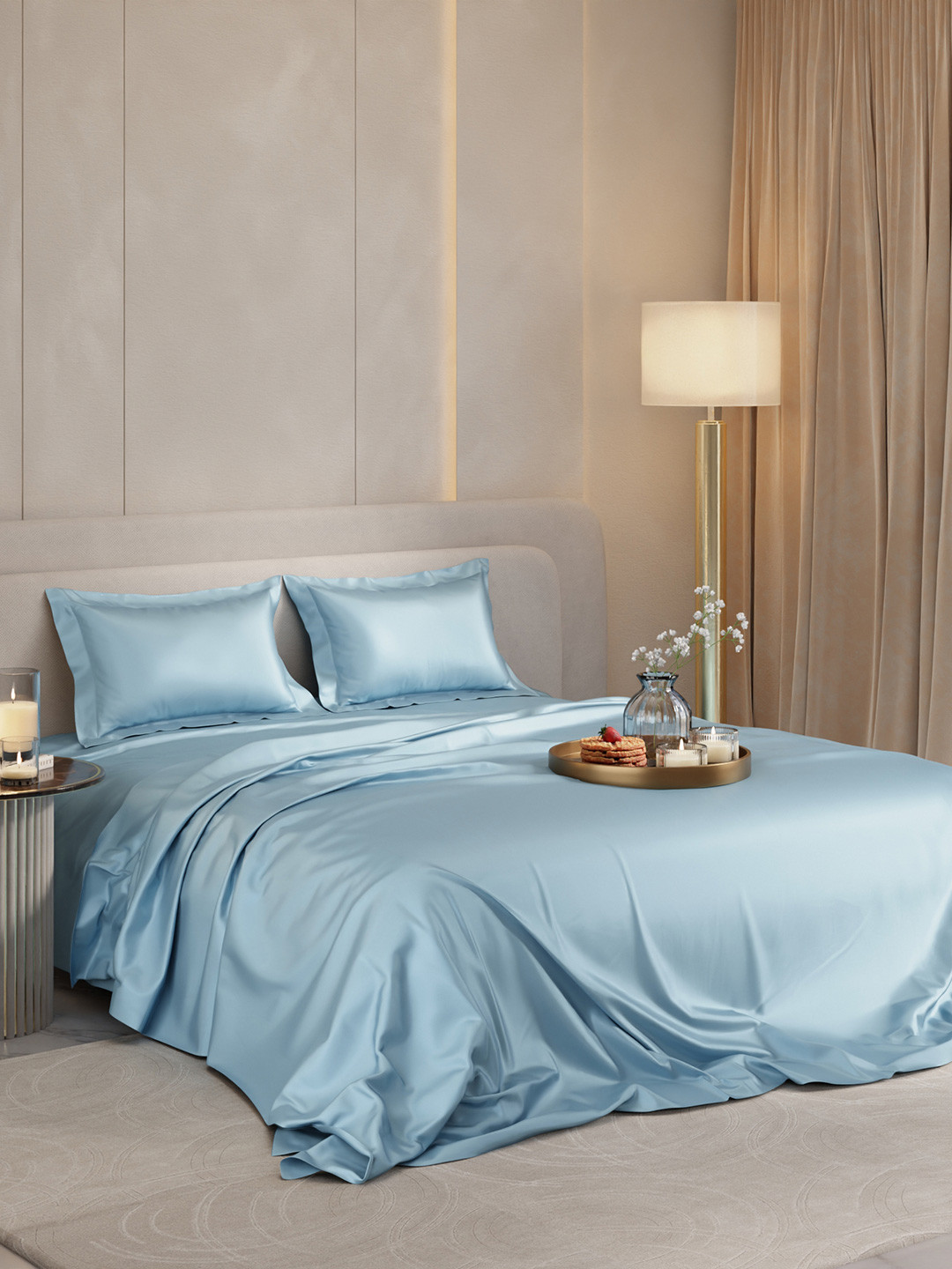 Stoa Paris Date Night Collection Blue Polyester 300 TC King Fine Bedsheet-108 x 108 inches
