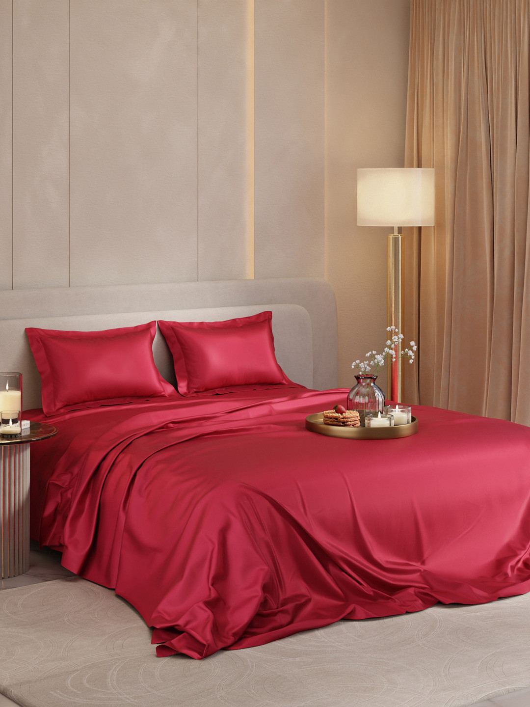 Stoa Paris Date Night Collection Red Polyester 300 TC King Fine Bedsheet -108 x 90 inches