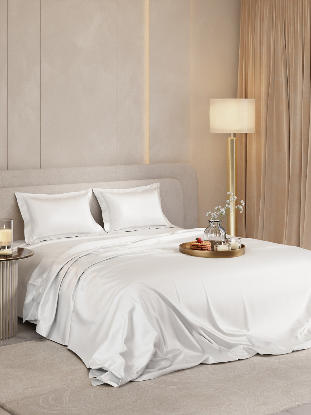 Stoa Paris Date Night Collection White Polyester 300 TC King Fine Bedsheet-108 x 90 inches