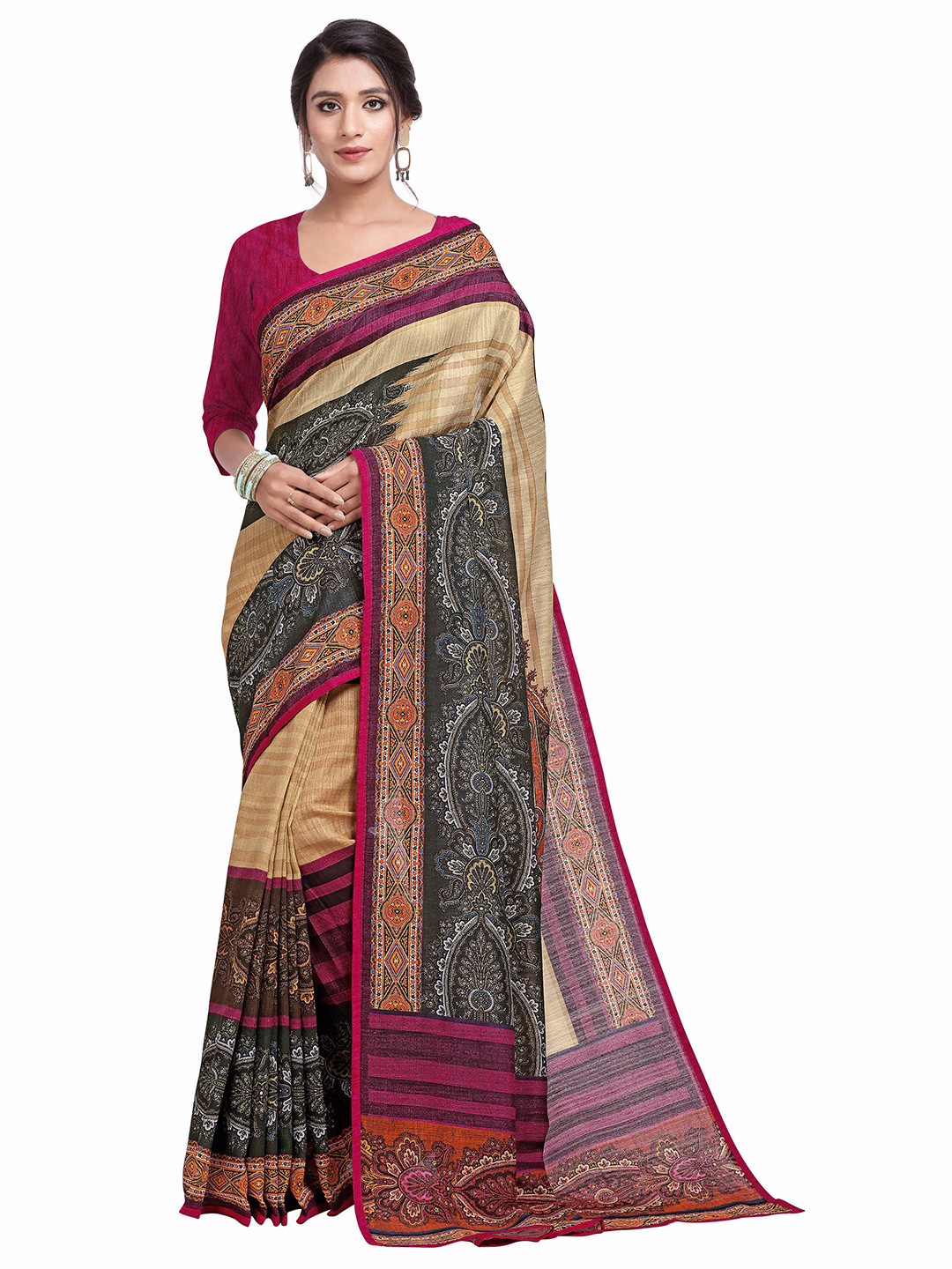 SAPTRANGI Ethnic Motif Pure Linen Bhagalpuri Saree