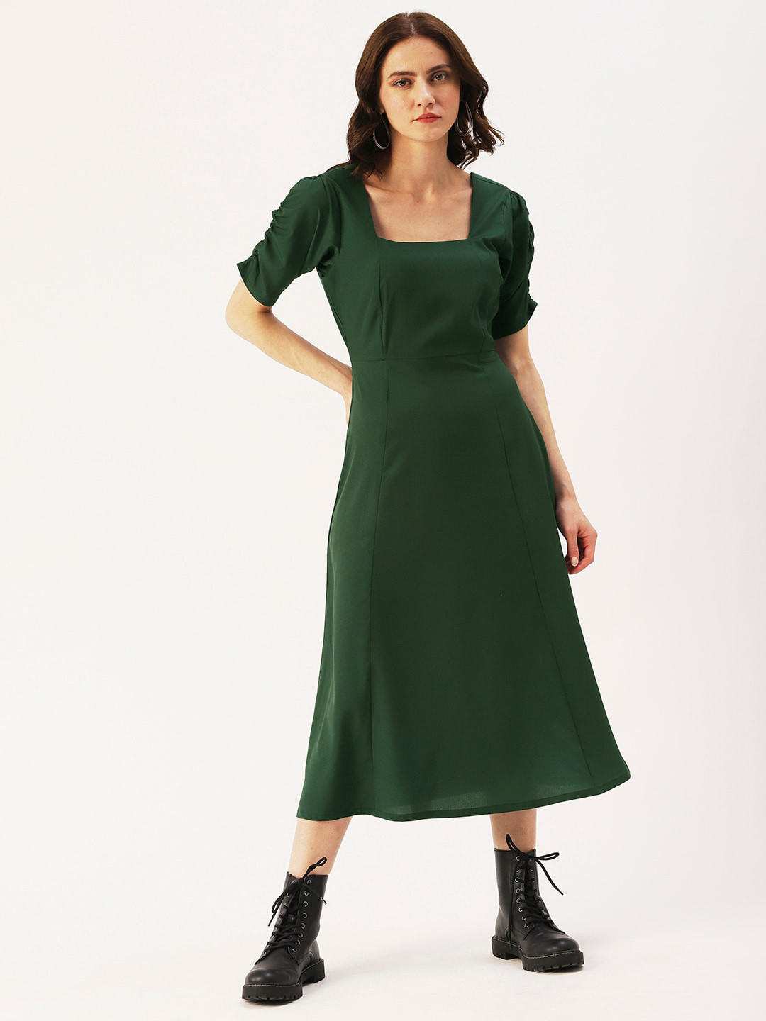 DressBerry Square Neck Crepe A-Line Midi Dress
