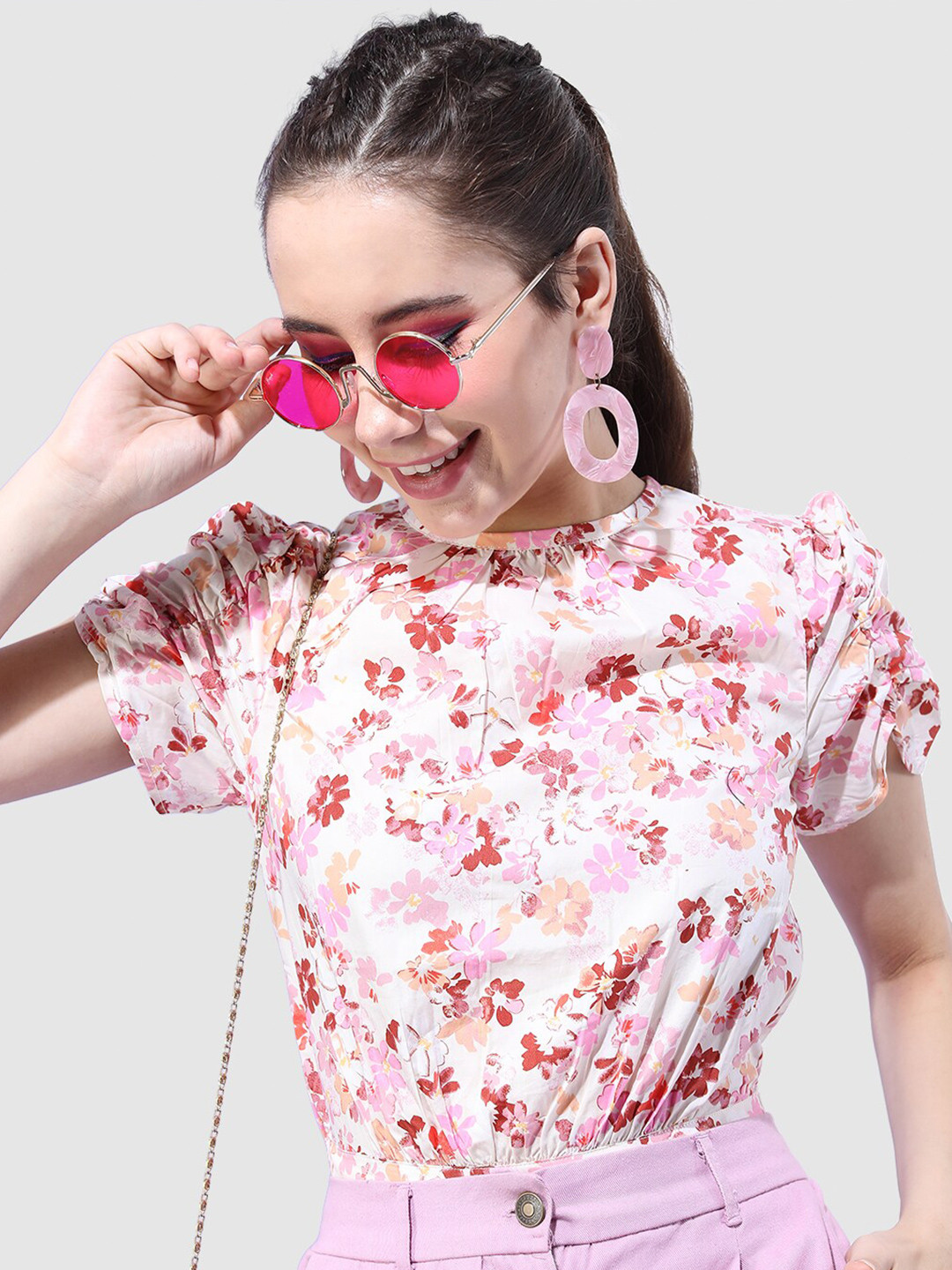 Freehand by The Indian Garage Co Floral Print Pure Cotton Crop Top
