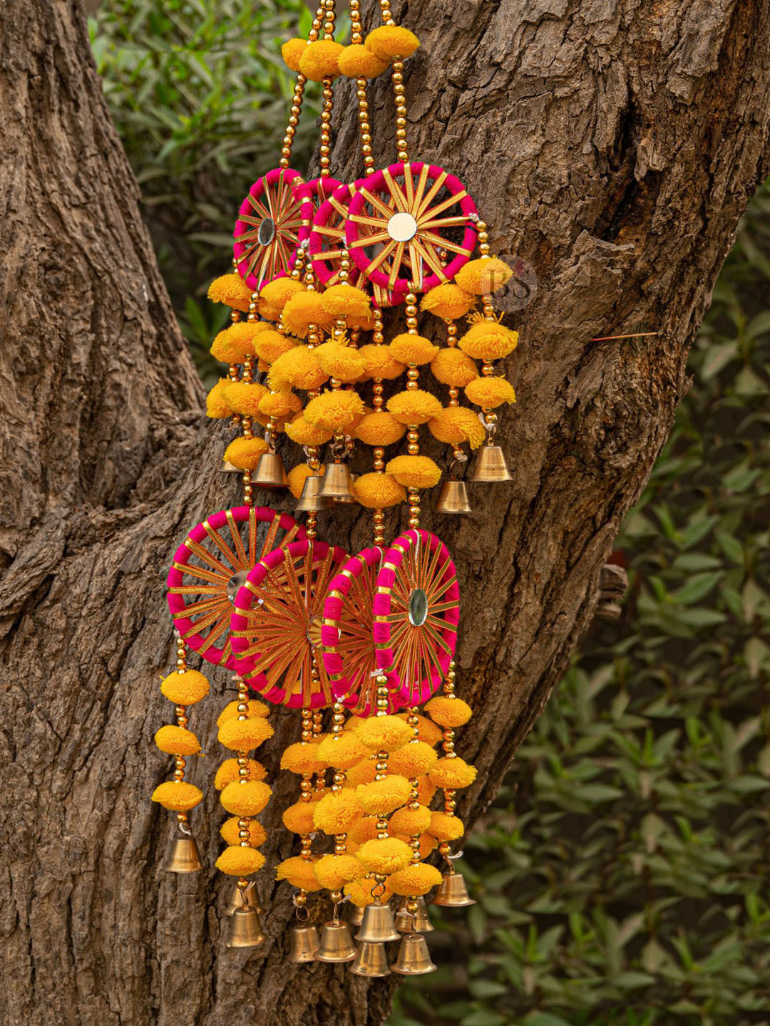 BS AMOR Set Of 4 Yellow & Pink Self-Design Hanging Toran