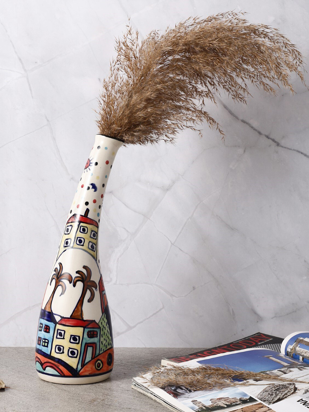 The Decor Mart White & Red Printed Ceramic Folk Flower Vase