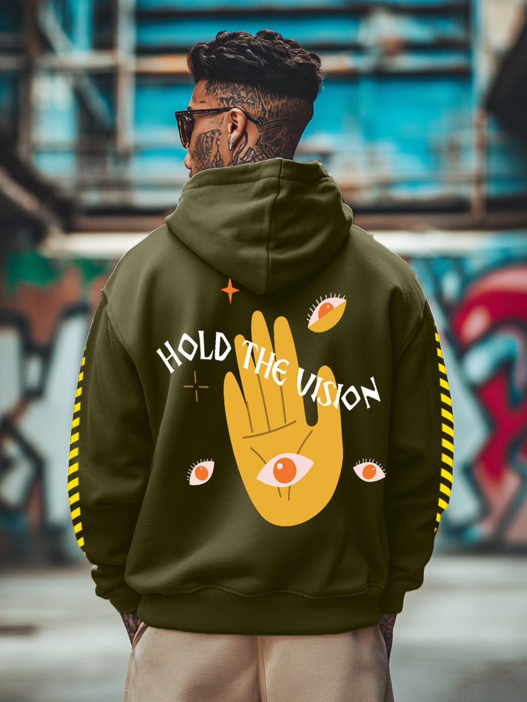 VEIRDO Men Fleece Printed Hooded Sweatshirt