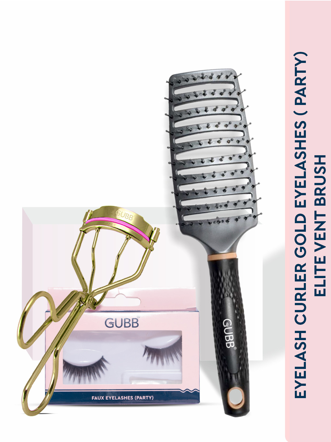 GUBB Set of Eyelash Curler False Eyelashes and Hair Brush for Perfect Beauty and Styling